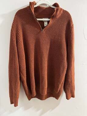L.L.Bean Men's Signature Organic Cotton Quarter-Zip Sweater in Rust, Size L-Tall